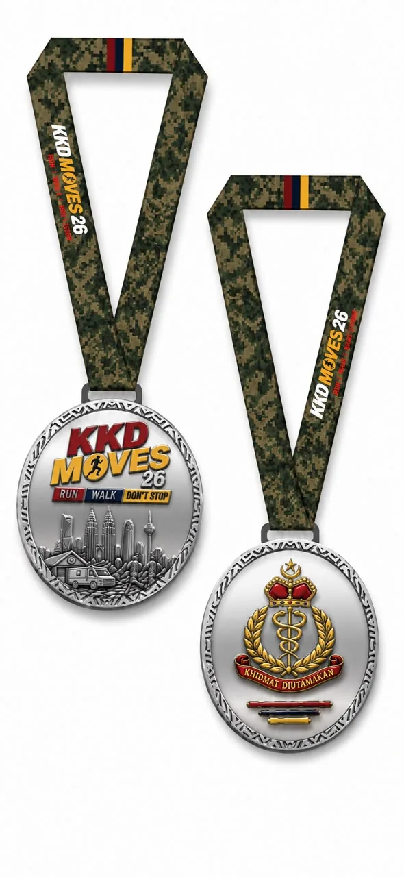Rekaan rasmi medal bulat dua muka dan lanyard KKD MOVES 26